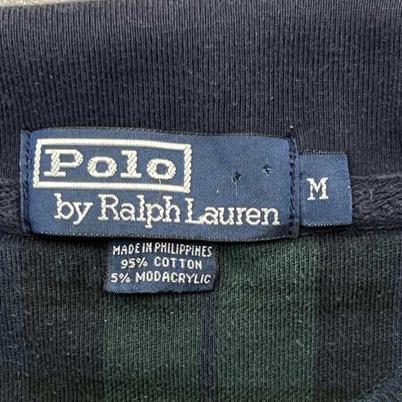 Polo Ralph Lauren Pullover Mens Medium Green Black Watch Plaid Fleece 1/4 Zip - Picture 5 of 8